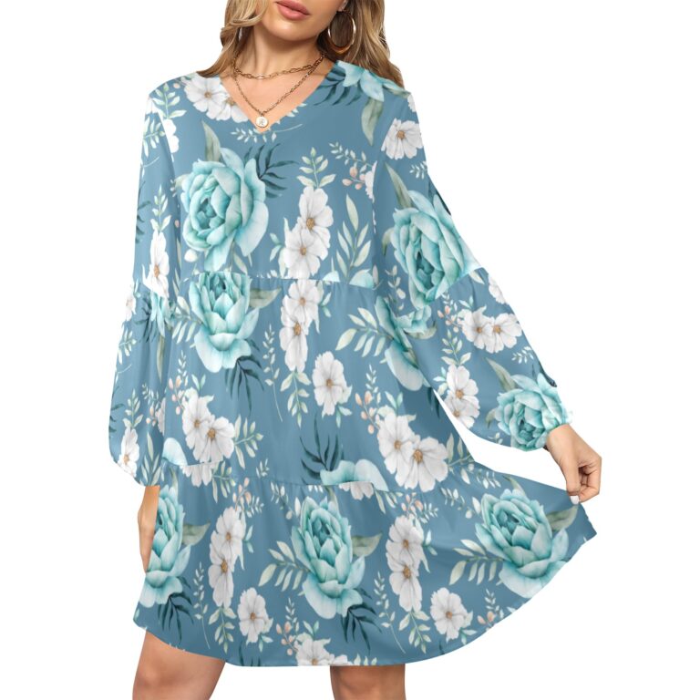 Spring Flowers V-Neck Dress