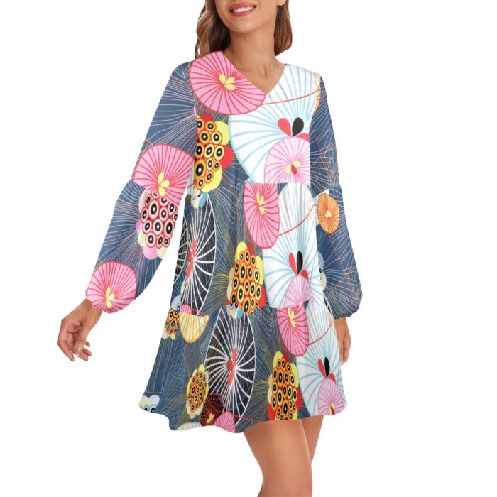 Long Sleeved Water Flowers Dress