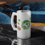 Frosted Glass Beer Mug, Chicken Themed, Saint Patrick's Day